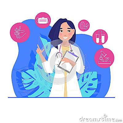 Virtual doctor app flat illustration. Vector Illustration